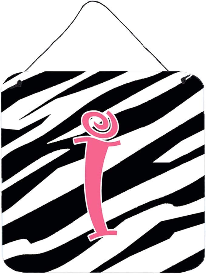 Caroline's Treasures CJ1037-IDS66 Letter I Initial Zebra Stripe and Pink Wall or Door Hanging Prints Aluminum Metal Sign Kitchen Wall Bar Bathroom Plaque Home Decor, 6x6, Multicolor