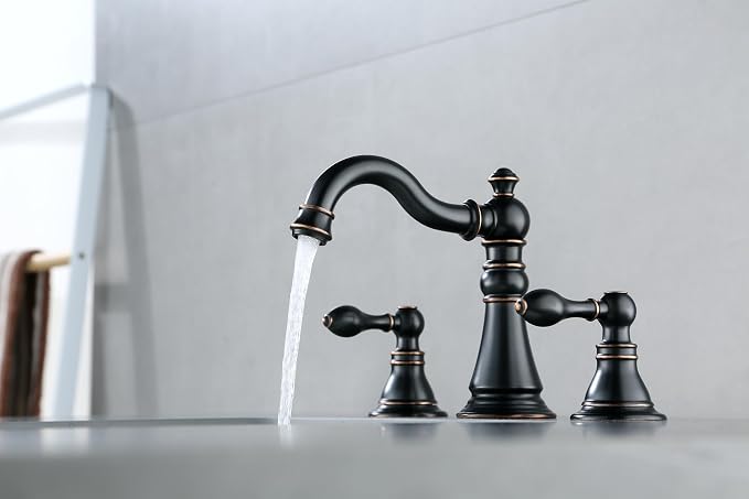 Two Handle Bathroom Sink Faucet Oil Rubbed Bronze 3 Hole Bathroom Faucet with Pop up Drain, 8 Inch Widespread Bathroom Faucet,High Arc Lavatory Faucet,F-8303-ORB