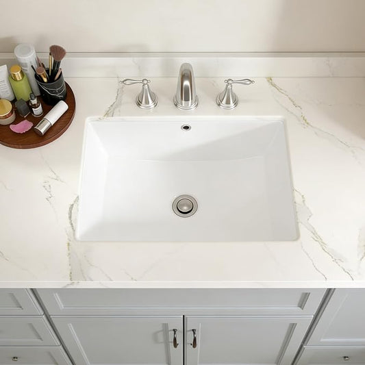 Lordear Rectangular Undermount Bathroom Sink 21x14 inch White Rectangle Bathroom Sinks Undermount White Porcelain Ceramic Lavatory Bathroom Vanity Sink with Overflow