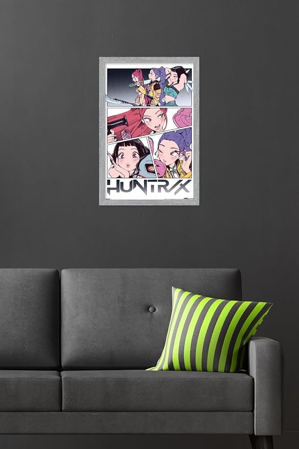 Trends International Netflix KPop Demon Hunters (2025) - Huntrix Manga Panels Wall Poster, 22.4L x 14.7W, Gray Framed Version