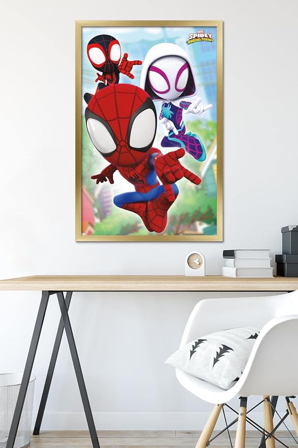 Trends International Marvel Spidey and His Amazing Friends - Webs Wall Poster, 22.37" x 34.00", Gold Framed Version