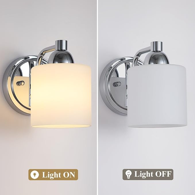 Mecgirn Polished Chrome Milk Glass Wall Sconces, 1 Pack Hardwired Indoor Wall Light Fixtures for Living Room, Hallway, Bedroom, Ceramic E26 Sockets (Bulbs Not Included)