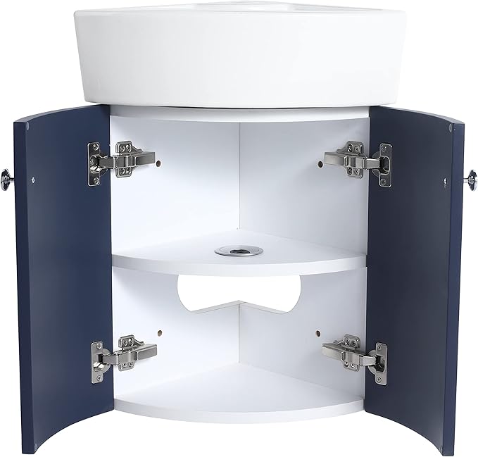 Malwee 13 Inch Wall-Hung Vanity, Corner Vanity, 13'' Floating Bathroom Vanity with Sink, with 1 Door and White Ceramic Basin Sink Top (053-13)