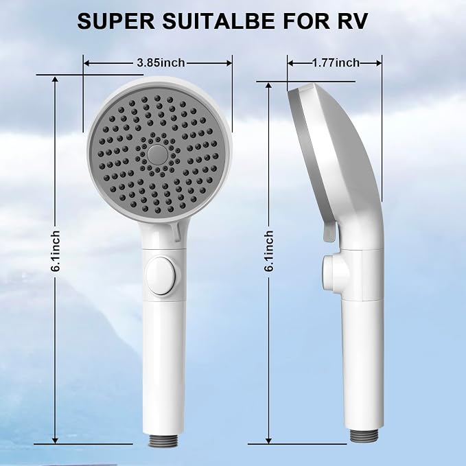 RV Shower Head with Hose, High Pressure 5 Mode Shower head Replacement, Showerheads for RV/Campers, Travel Trailer, Motorhome for Water Saving, Shower Head Holder and Hose, On Off Switch, White