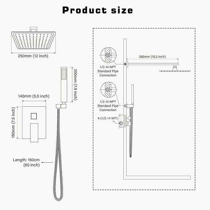 10 Inch Shower Faucet Set,Brushed Gold Shower System With Handheld | Square Shower Head with Shower Trim Kit And Handheld Shower Valve,Multi-function Rainfall,Rain Shower & Handheld Spray Combo