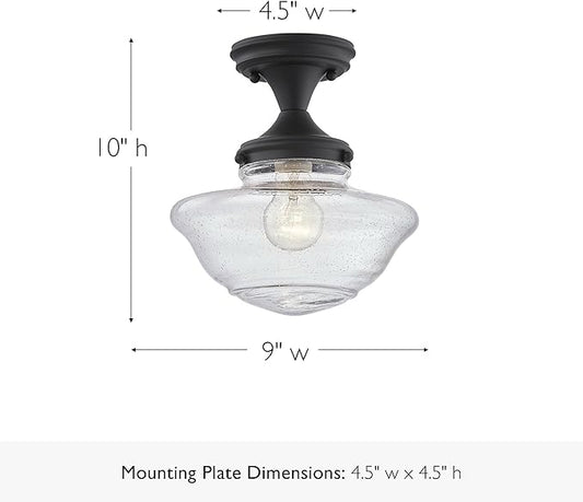 Design House Vintage-Inspired Schoolhouse Semi-Flush Mount Ceiling Light, 9 in x 9 in x 10 in, Matte Black, Clear Seeded Glass Shade, 587444