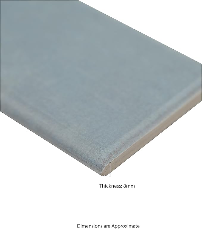 MSI Renzo Sky 3 in. x 12 in. Glossy Ceramic Subway Bullnose Trim, Bathroom and Kitchen Backsplash, Accent Wall, Shower Tile