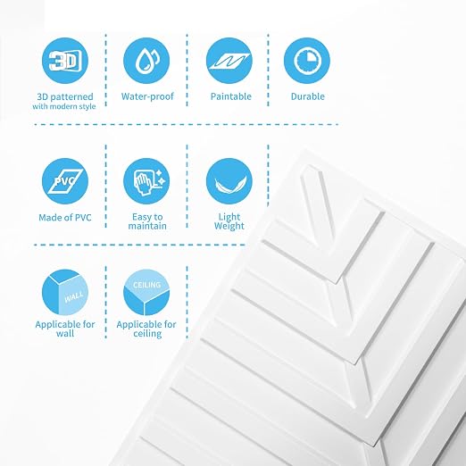 Art3d 12-Pack 2 x 2 ft 3D Textured Drop Ceiling Tiles, 24 x 24 in, White | PVC, Lightweight, No Sag and Breakage, Compatible with Grid System, Perfect for Basement, Kitchen & Bathroom