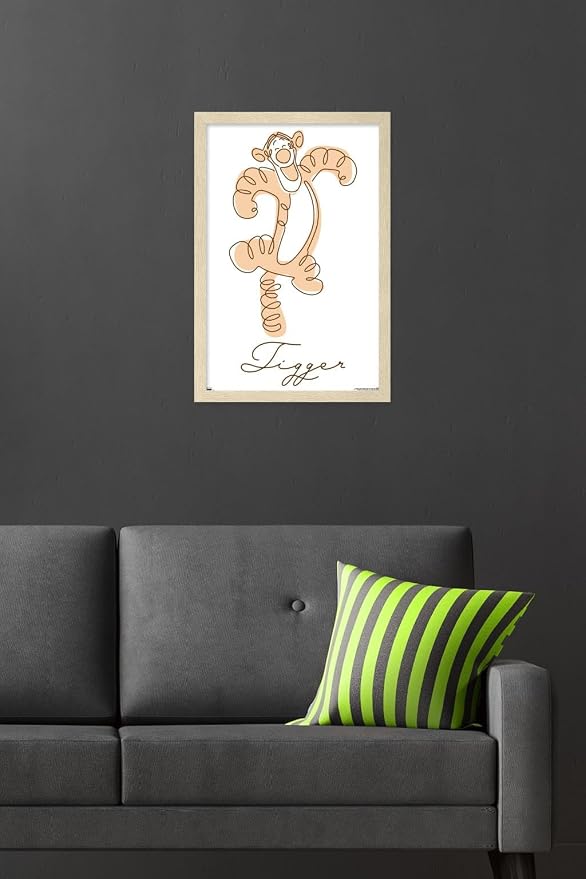 Trends International Disney Simple Moments Line Art - Tigger Wall Poster, 22.4L x 14.7W, Blonde Framed Version