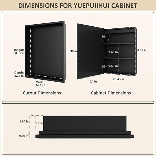 24X30 Inch Lighted Medicine Cabinet, Recessed Medicine Cabinet with Adjustable 3-Color, Brightness Dimming, Defogger, Wall Mounted