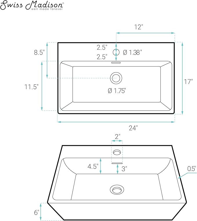 Claire 24” Rectangle Wall-Mount Bathroom Sink