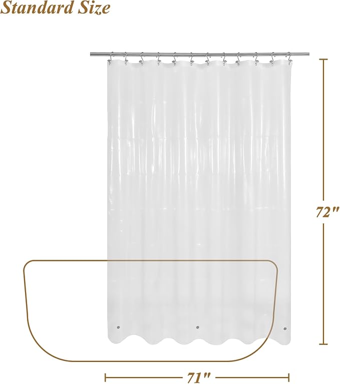 Mrs Awesome Clear Shower Curtain Liner Medium Weight Standard Size | 3 Bottom Magnets,12 Rustproof Grommets,Water Proof PEVA Plastic Shower Curtain for Bathroom, Standard Size