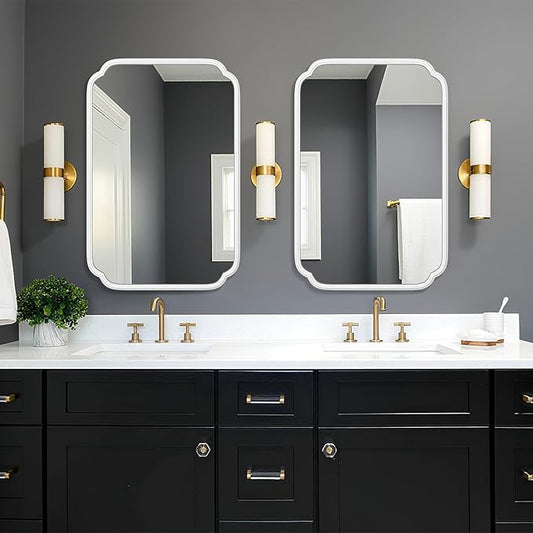 White Bathroom Mirror for Over Sink 24×36 Inch - Multi-Size Durable Iron Frame, Shatterproof Glass, Versatile for Bathroom/Bedroom/Living Room Decor (Horizontal or Vertical Mount)