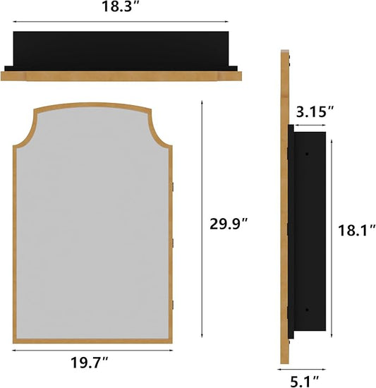 Casaphoria 30" H x 20" W Arched Bathroom Medicine Cabinet with Mirror,Metal Frame Wall Medicine Cabinets Mirrors, Wall Mirror Cabinet, Gold