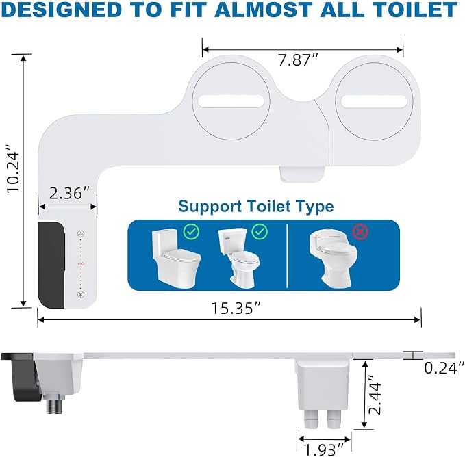Bidet Attachment for Toilet, Toilet Bidet with Dual Self-Cleaning Nozzles, Rear and Feminine Wash, Adjustable Spray Pressure, Easy Installation, Hygienic Bathroom Accessory, Black