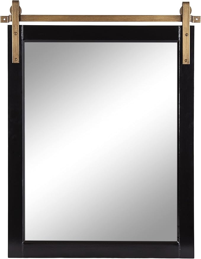 Kate and Laurel Skylan Modern Decorative Wood Framed Wall Mirror; 24 x 31; Black and Gold; Barn Door Hanging Mirror for Bathroom or Living Room