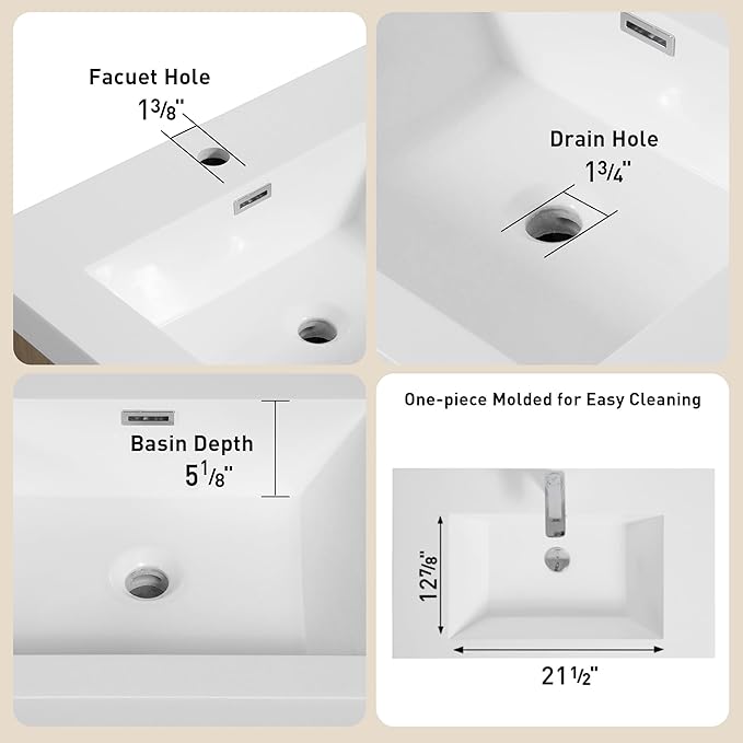 Abruzzo 36" Glossy White Wall-Mounted Bathroom Vanity with Sink – Stone Resin Countertop & Soft-Close Drawers, Waterproof Wood Cabinet for Small Bathrooms