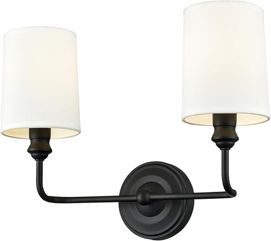 ML Lighting | Leena Collection | 99802-MB | Indoor 2 Light Vanity in Matte Black with White Fabric Shade | Elegant and Versatile Design for Any Bathroom