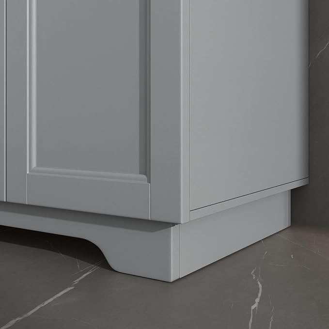 OLD CAPTAIN Double Door Bathroom Vanity with 24 Inch Sink, Quick Assembly Cabinet, White & Grey