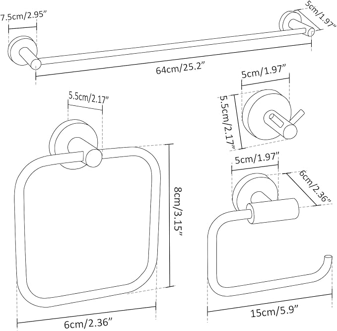 Bathroom Accessories Set 4 Piece Bathroom Hardware Set Stainless Steel 304 Brushed Nickel Bathroom Accessories Set Wall Mounted