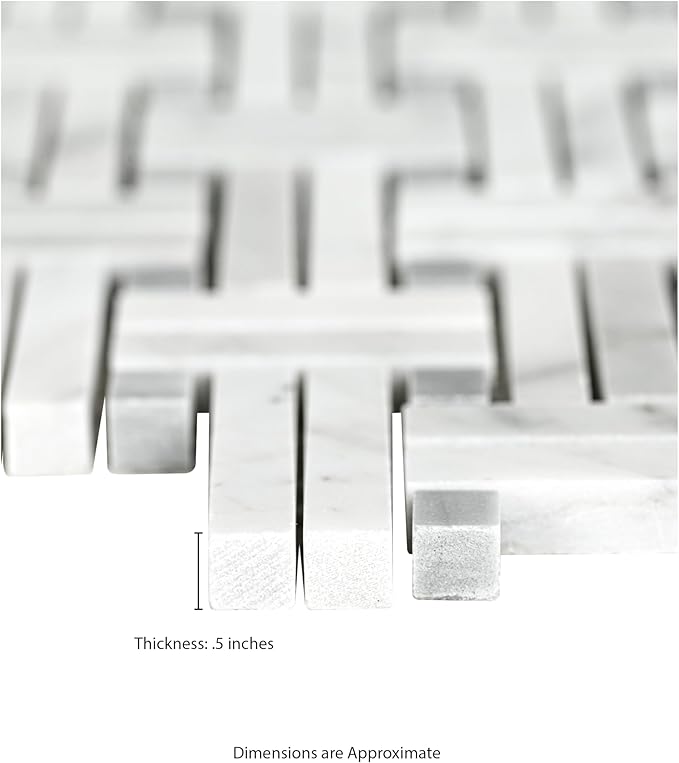 MSI Carrara White Marble Basketweave Tile for Kitchen Backsplash, for Bathroom, Accent and Shower Wall Tile, Mesh-Mounted Mosaic Tile, (10.3 sq. ft, 10 Pieces per case)