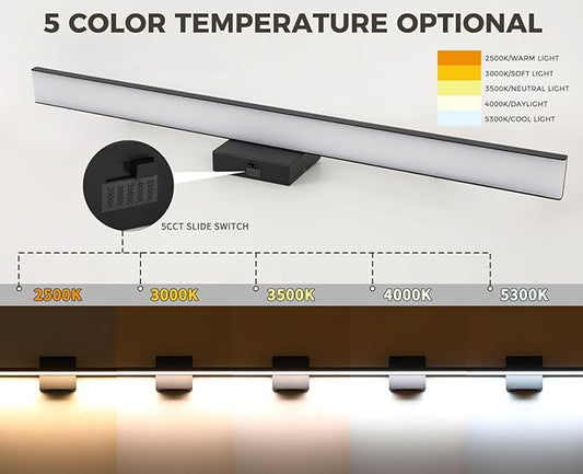 JUSHENG Black Vanity Lights for Bathroom 5CCT Dimmable Bathroom Vanity Light Fixtures LED Vanity Light Bar 31.5'' Inch 32W ETL Certificated