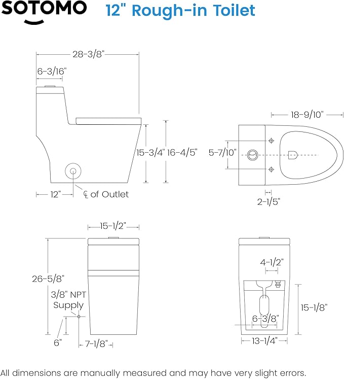 Elongated One Piece Toilet with Soft Closing Seat, 12'' Rough-In Modern Toilet for Bathrooms, 1.28 GPF Dual Flush, MAP 1000g, 28.4 x 15.5 x 26.6 Inches Standard White Toilet bowl