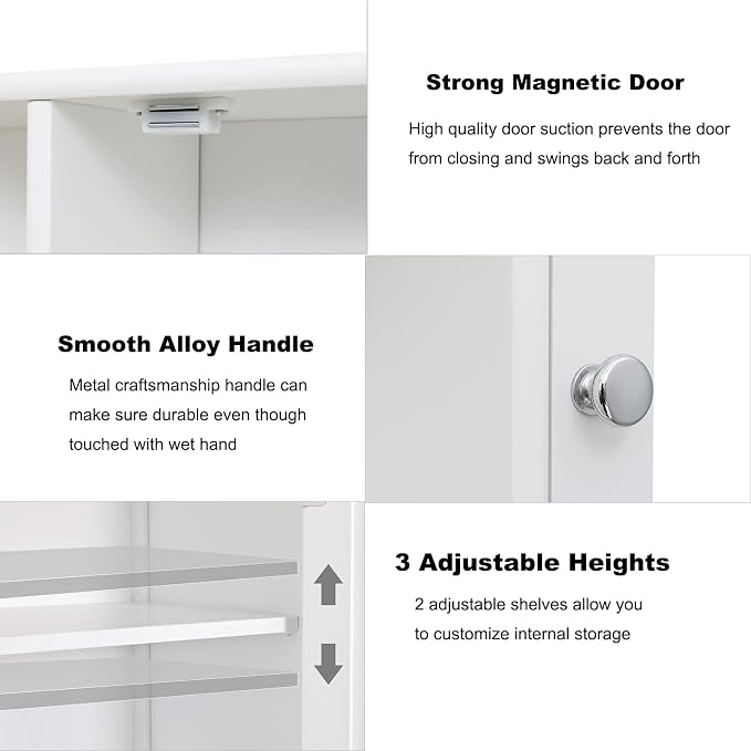 Iwell Bathroom Medicine Cabinet with Mirror, Bathroom Wall Cabinet with 2 Adjustable Shelves & 6 Open Shelves, Medicine Cabinet Organizer, Bathroom Cabinet Wall Mounted, White