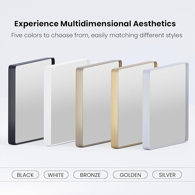 Brushed Nickel Bathroom Mirror 48x36 Inch, Brushed Silver Metal Frame Mirror Wall Mounted, Rounded Rectangle Bathroom Vanity Mirror, Tempered Glass, Anti-Rust, Horizontal/Vertical