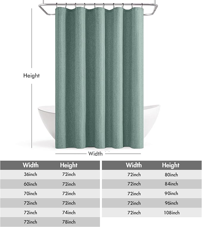 ANRODUO Teal Linen Textured Fabric Shower Curtain Set - W60xL72 | Farmhouse Shower Curtain with 10 Metal Hooks, Waterproof Heavy Duty, Button Hole Design, Machine Washable for Bathroom