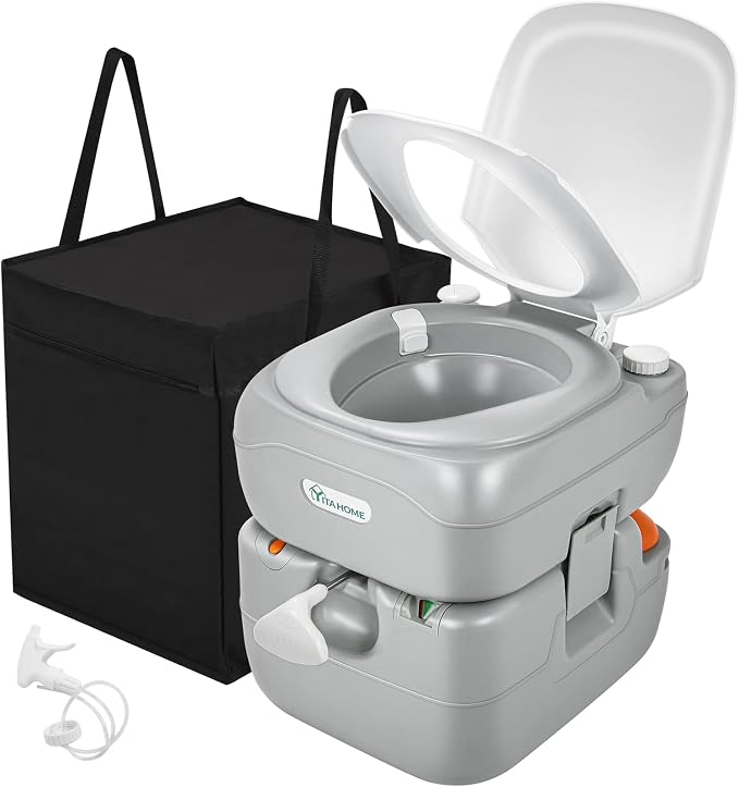 YITAHOME Portable Toilet Camping Porta Potty 5.8 Gallon with Carry Bag | Leak-Proof Indoor Outdoor Toilet with Level Indicator, Handle Pump, for RV Travel, Boat and Trips