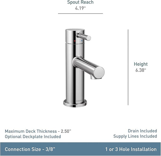 Moen Align Matte Black One-Handle Modern Bathroom Faucet with Drain Assembly and Optional Deckplate, 6190BL
