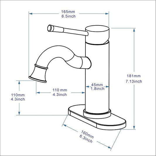 Bropury Hot and Cold Mixed Water Bathroom Sink Faucet, Single Handle 1 or 3 Hole Stainless Steel Vanity Faucet for Bathroom Sink (Contemporary, Brushed Gold)