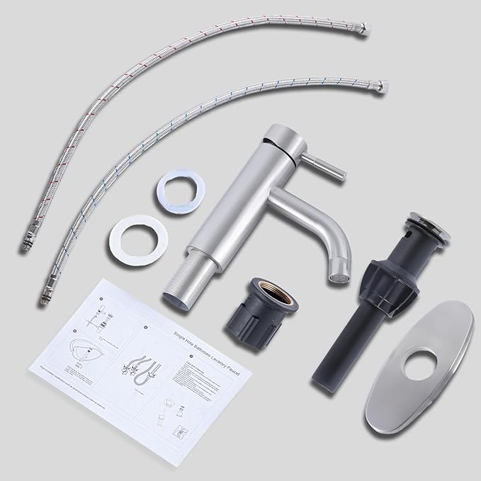 HOTIS Brushed Nickel Bathroom Faucet, Single Hole Bath Sink Faucet with Pop-up Drain, Suitable for 1 or 3 Hole Installation, Single Handle for Bathroom Sink, RV and Vanity, HT-HJ-052L-D