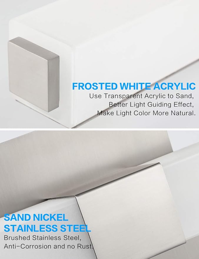 LED Vanity Light 24.2" Frosted White Acrylic Brushed Nickel for Bathroom Vanity Lighting Fixtures Cool White 6000K