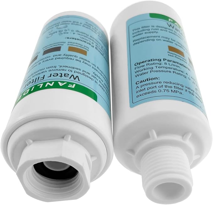 FANLIDE Bidet water filter for electronic bidet seats, Toilet water filter system, compatible with 1/2" 1/4" 3/8" Bidet hose (2 Filters + 2 Adapter)