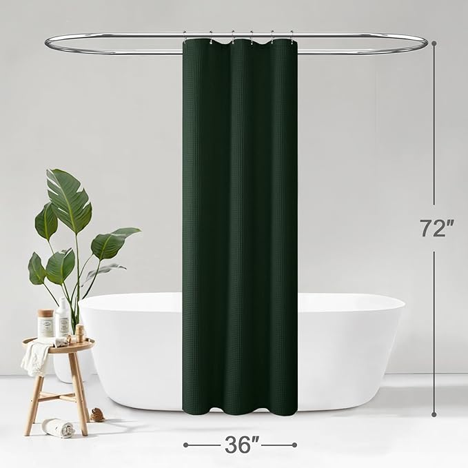 Stall Waffle Shower Curtain - Dark Green Cotton Fabric Texture Heavyweight Shower Curtains for Narrow Bathroom,Washable,36Wx72L