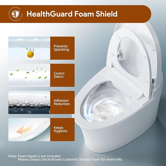 Uncle Brown Smart Toilet UBST12P, Advanced Bidet toilet with Powerful 1000g MaP Flush Score, ADA Height, Foam Shield, PlasmaClean Technology, Heated Seat, Auto-deodorization, Dryer