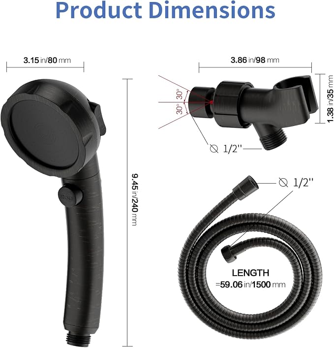SINGSUO High Pressure Handheld Shower Head,On Off Switch(Oil Rubbed Bronze) | , Detachable Shower Head, 3 Spray Modes Shower Massager Handheld with Hose and Adjustable Angle Bracket