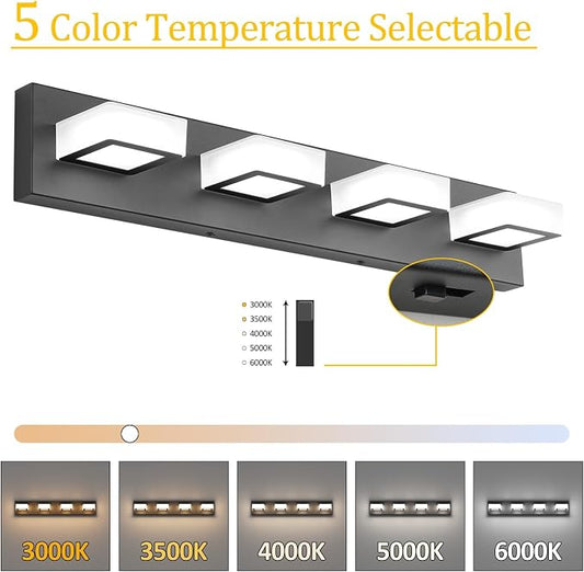 Ralbay 5 Color Temperature Black Vanity Lights for Bathroom Dimmable Acrylic Modern LED Black Bathroom Lighting Fixtures Over Mirror