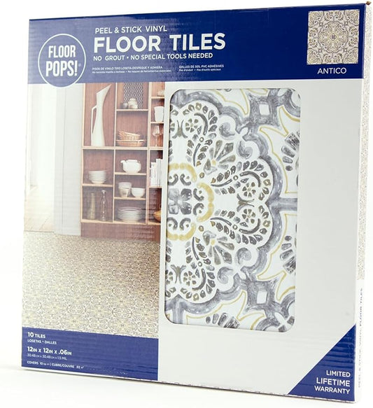 FloorPops FP2947 Antico Peel & Stick Floor Tiles, Multicolor