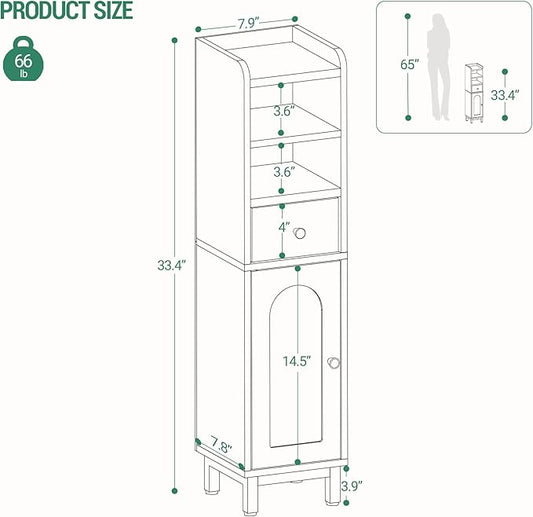 Bathroom Storage Cabinet, Corner Floor Cabinet with Drawers and Doors, Narrow Toilet Paper Holder, Bathroom Organizer with Adjustable Shelf, for Small Spaces, Black, BC19804GV1