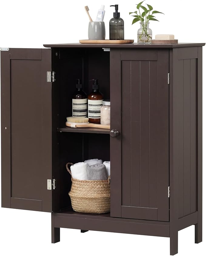 Giantex Storage Cabinet with Doors and Shelves - Freestanding Storage Organizer with Anti-Tipping Device, Entryway Storage Unit for Living Room, Entryway, Bathroom Floor Cabinet (White)
