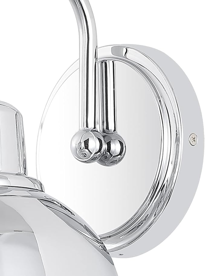 JONATHAN Y 8" Chrome Farmhouse Industrial 1-Light LED Vanity Wall Sconce for Bathroom Mirror Kitchen, Metal Shade, Dimmable Vintage Lighting, LED Bulb Included JYL7481A