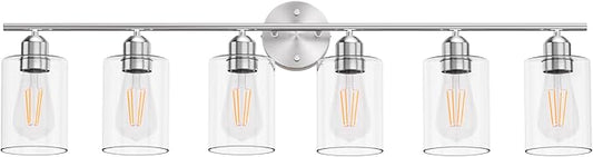 Espird Bathroom Vanity Light Fixtures Brushed Nickel, 6 Lights Bathroom Over Mirror, UL Certified, Modern Wall Lighting Fixtures with Glass Shade, E26 Socket