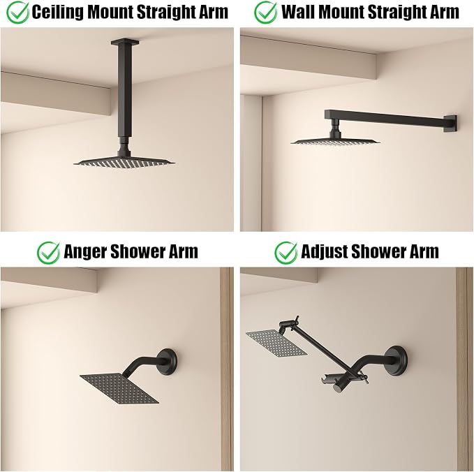 8 In Rain Shower Head High Pressure Rainfall Shower Head Matte Black | Square Rain Bathroom Showerhead, High Flow, Large Stainless Steel, Ceiling Mounted, Wall Mounted, Waterfall Full Body