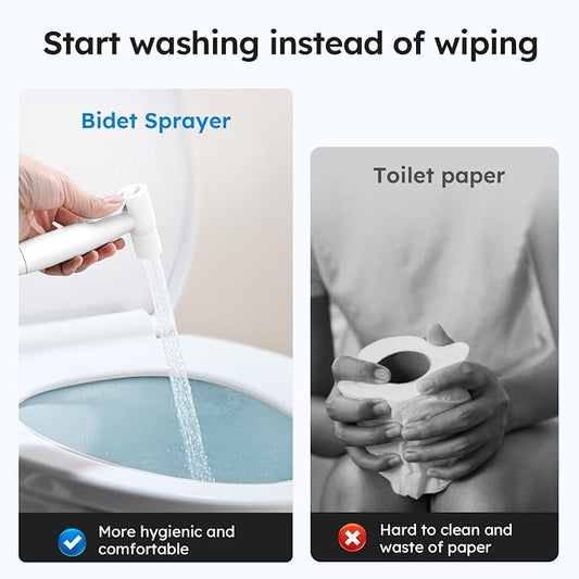Arofa Handheld Bidet Sprayer, Bidet Attachment for Toilet, Matte White | Muslim Shower Toilet, Leak-Free Bidet Hose, Tank or Wall Mount, Feminine/Baby Wash, Cloth Diaper Rinse, Easy Installation
