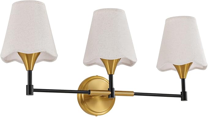 Black Gold Bathroom Vanity Light: 3 Light Vanity Lighting Fixtures with Flared Fabric Shade, Farmhouse Bathroom Lighting Fixtures over Mirror, Wall Sconce Lights for Bedroom Hallway Living Room