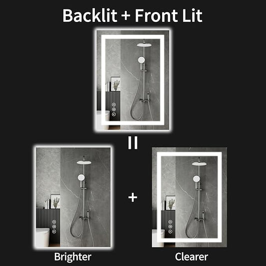 30"x36" LED Bathroom Mirror with Lights, Dimmable, Anti-Fog, Lighted Bathroom Vanity Mirror for Wall, Backlit + Front Lit, Memory Function, Shatter-Proof, Tempered Glass