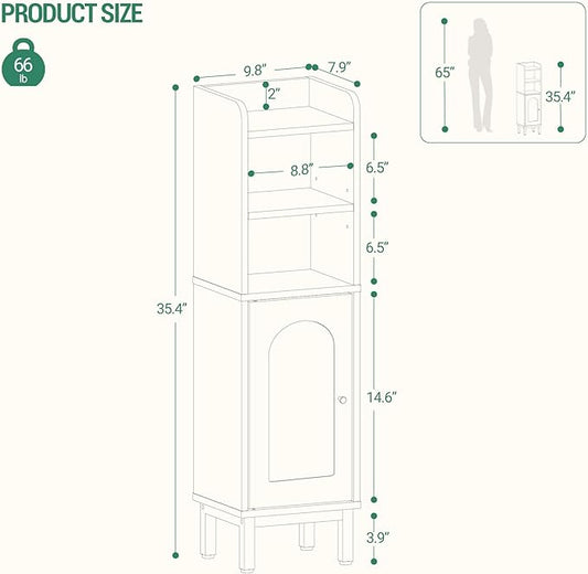 Bathroom Storage Cabinet, Small Corner Floor Cabinet with Door and Shelves, Narrow Toilet Paper Holder, Bathroom Organizer with Adjustable Shelf, for Small Spaces, Rustic Brown BC38201BV1